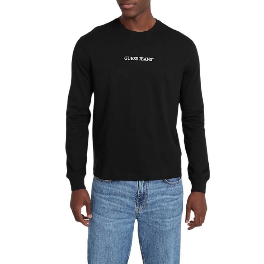GUESS JEANS  LS CN REG EMBRO TEE ΜΠΛΟΥΖΑ ΑΝΔΡΙΚΗ BLACK