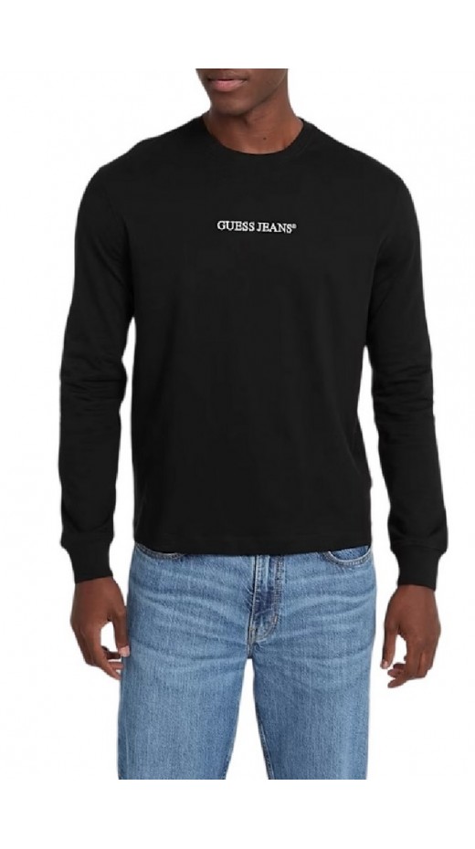 GUESS JEANS  LS CN REG EMBRO TEE ΜΠΛΟΥΖΑ ΑΝΔΡΙΚΗ BLACK