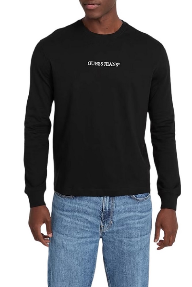 GUESS JEANS  LS CN REG EMBRO TEE ΜΠΛΟΥΖΑ ΑΝΔΡΙΚΗ BLACK