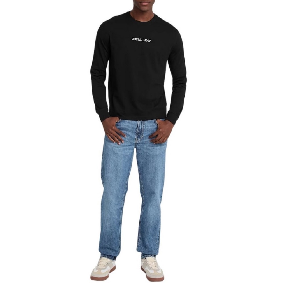 GUESS JEANS  LS CN REG EMBRO TEE ΜΠΛΟΥΖΑ ΑΝΔΡΙΚΗ BLACK
