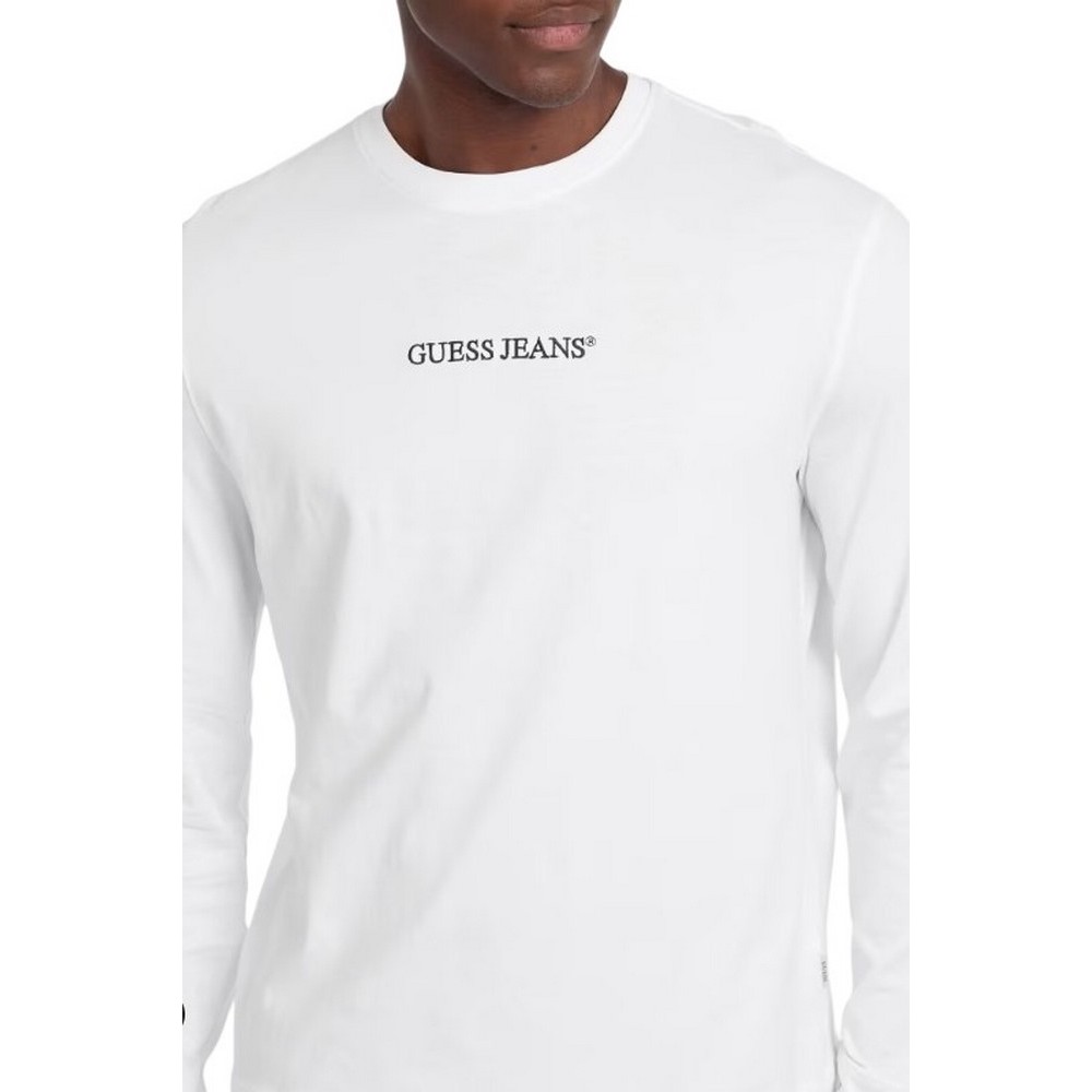 GUESS JEANS  LS CN REG EMBRO TEE ΜΠΛΟΥΖΑ ΑΝΔΡΙΚΗ WHITE