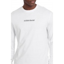GUESS JEANS  LS CN REG EMBRO TEE ΜΠΛΟΥΖΑ ΑΝΔΡΙΚΗ WHITE