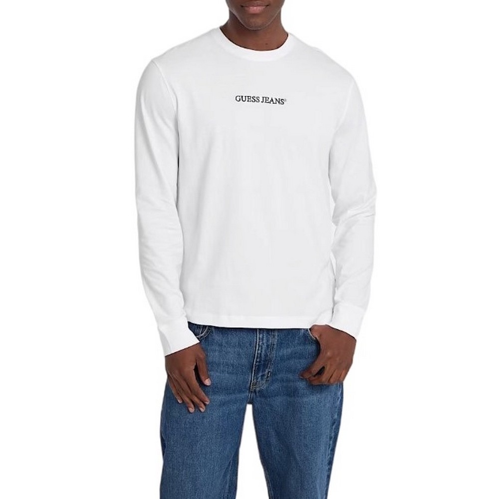 GUESS JEANS  LS CN REG EMBRO TEE ΜΠΛΟΥΖΑ ΑΝΔΡΙΚΗ WHITE