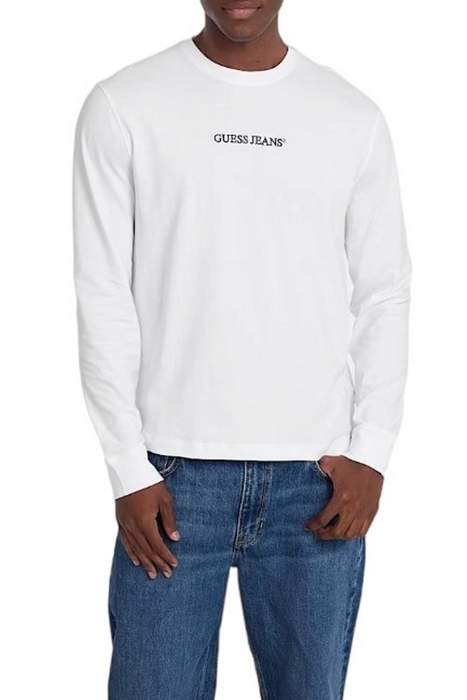 GUESS JEANS  LS CN REG EMBRO TEE ΜΠΛΟΥΖΑ ΑΝΔΡΙΚΗ WHITE
