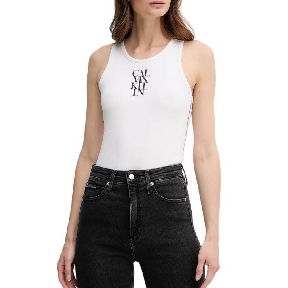 CALVIN KLEIN JEANS SL COTTON RIB SOLID TANK ΤΟΠ ΓΥΝΑΙΚΕΙΟ WHITE