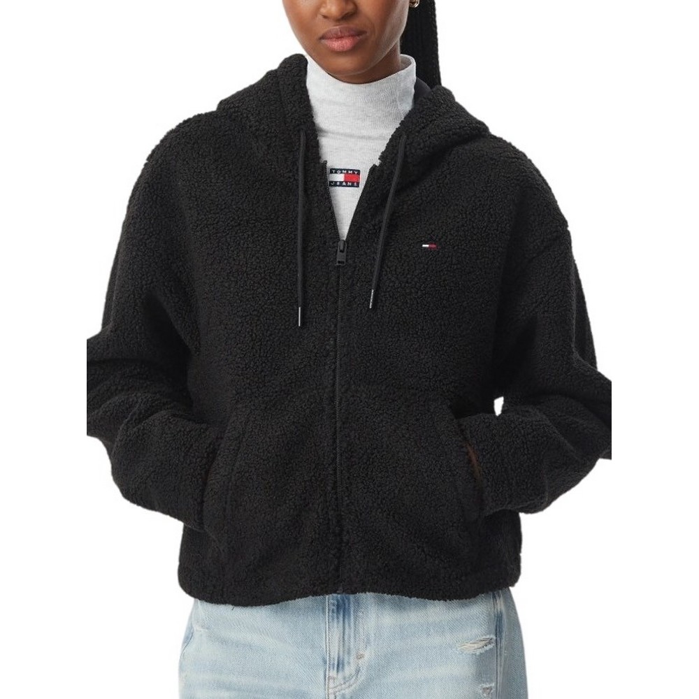 TOMMY JEANS TEDDY HOODED ZIP THRU EXT ΖΑΚΕΤΑ ΓΥΝΑΙΚΕΙΑ BLACK