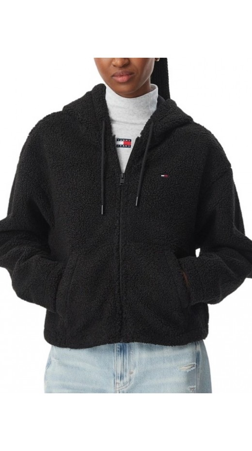 TOMMY JEANS TEDDY HOODED ZIP THRU EXT ΖΑΚΕΤΑ ΓΥΝΑΙΚΕΙΑ BLACK