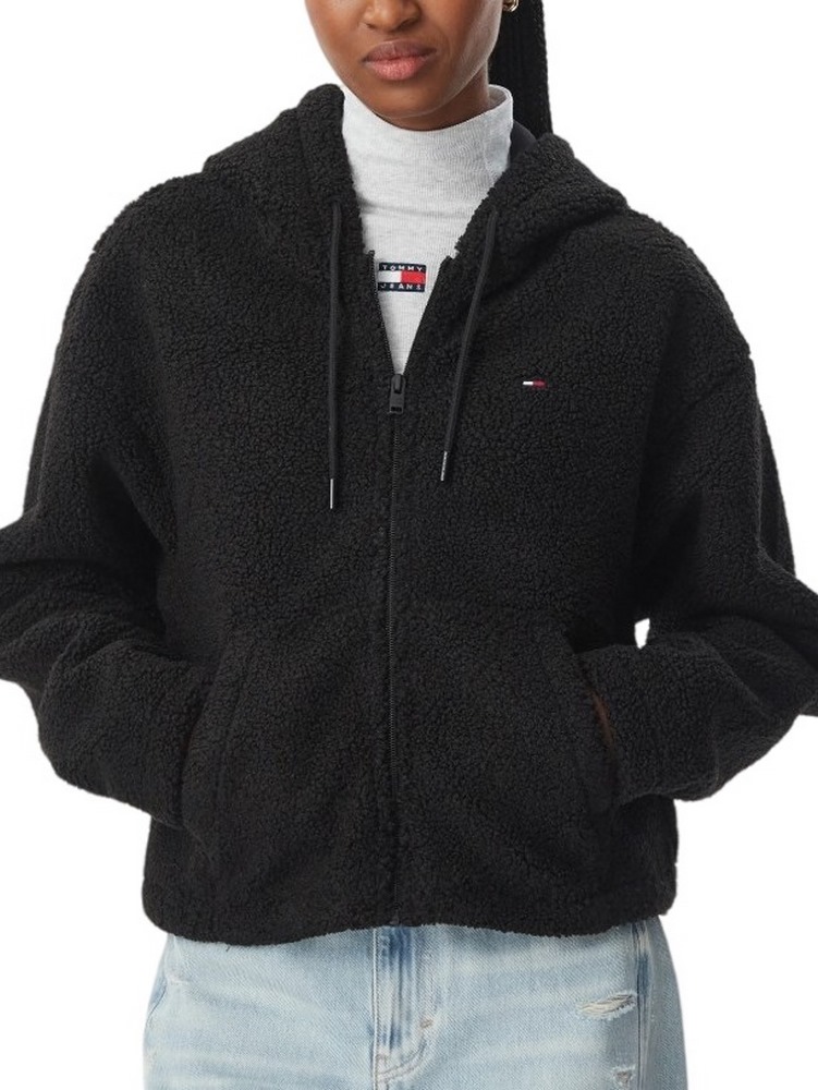 TOMMY JEANS TEDDY HOODED ZIP THRU EXT ΖΑΚΕΤΑ ΓΥΝΑΙΚΕΙΑ BLACK