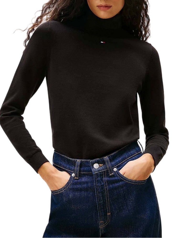 TOMMY JEANS ESSENTIAL TRTLNK SWEATER ΜΠΛΟΥΖΑ ΠΛΕΚΤΗ ΓΥΝΑΙΚΕΙΑ BLACK