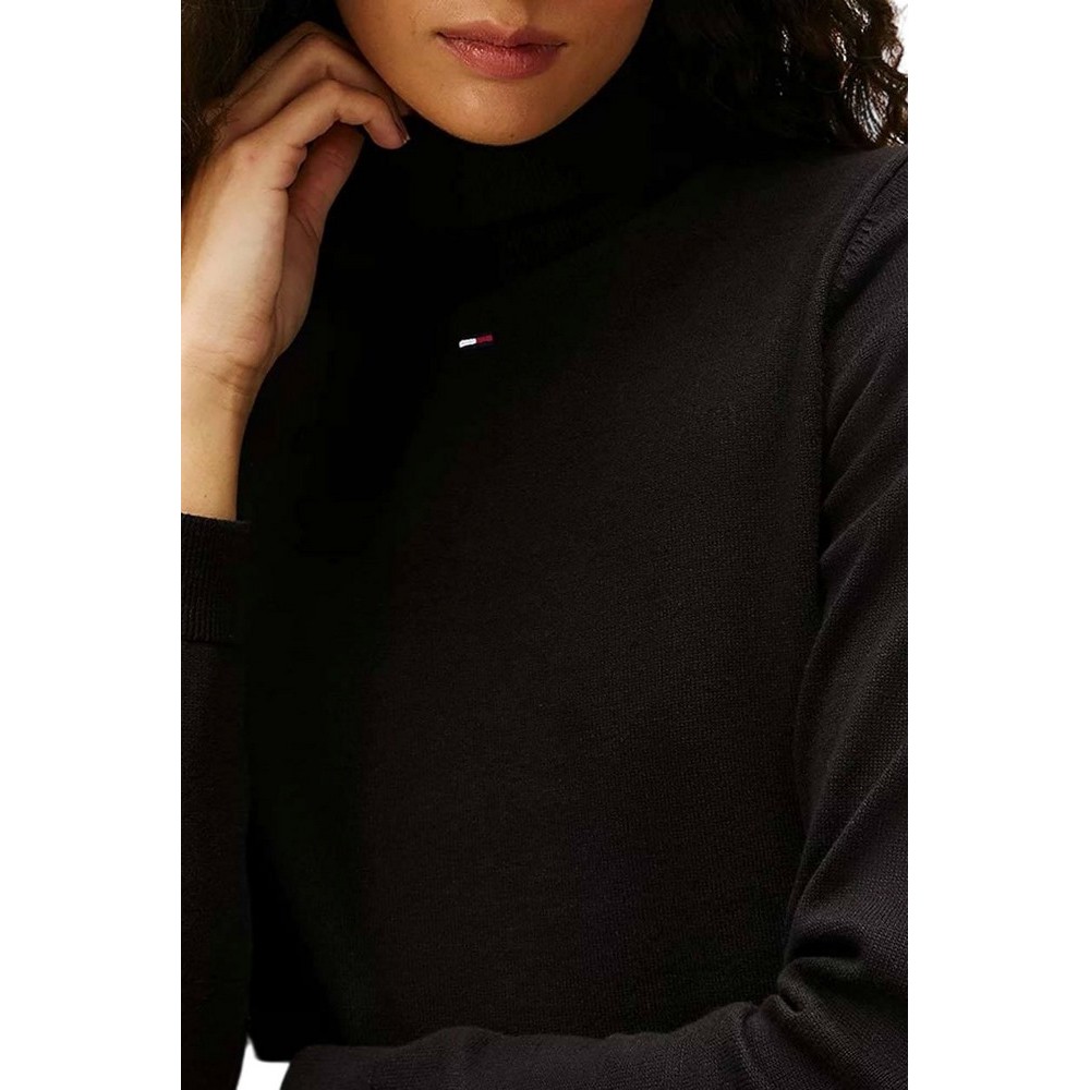 TOMMY JEANS ESSENTIAL TRTLNK SWEATER ΜΠΛΟΥΖΑ ΠΛΕΚΤΗ ΓΥΝΑΙΚΕΙΑ BLACK