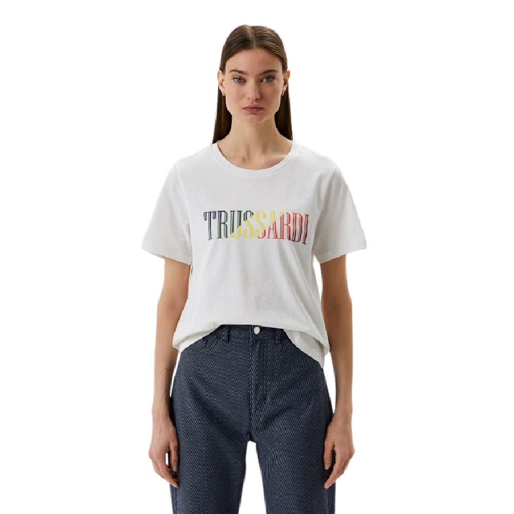 T-SHIRT RAINBOW LOGO ΓΥΝΑΙΚΕΙΟ TRUSSARDI WHITE T-SHIRT RAINBOW LOGO ΓΥΝΑΙΚΕΙΟ TRUSSARDI WHITE