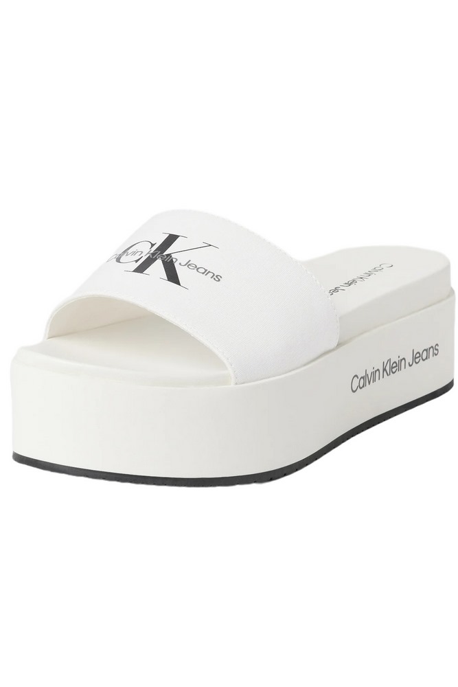 CALVIN KLEIN JEANS FLATFORM SANDAL MONOGRAM ΠΑΝΤΟΦΛΑ ΓΥΝΑΙΚΕΙΑ WHITE
