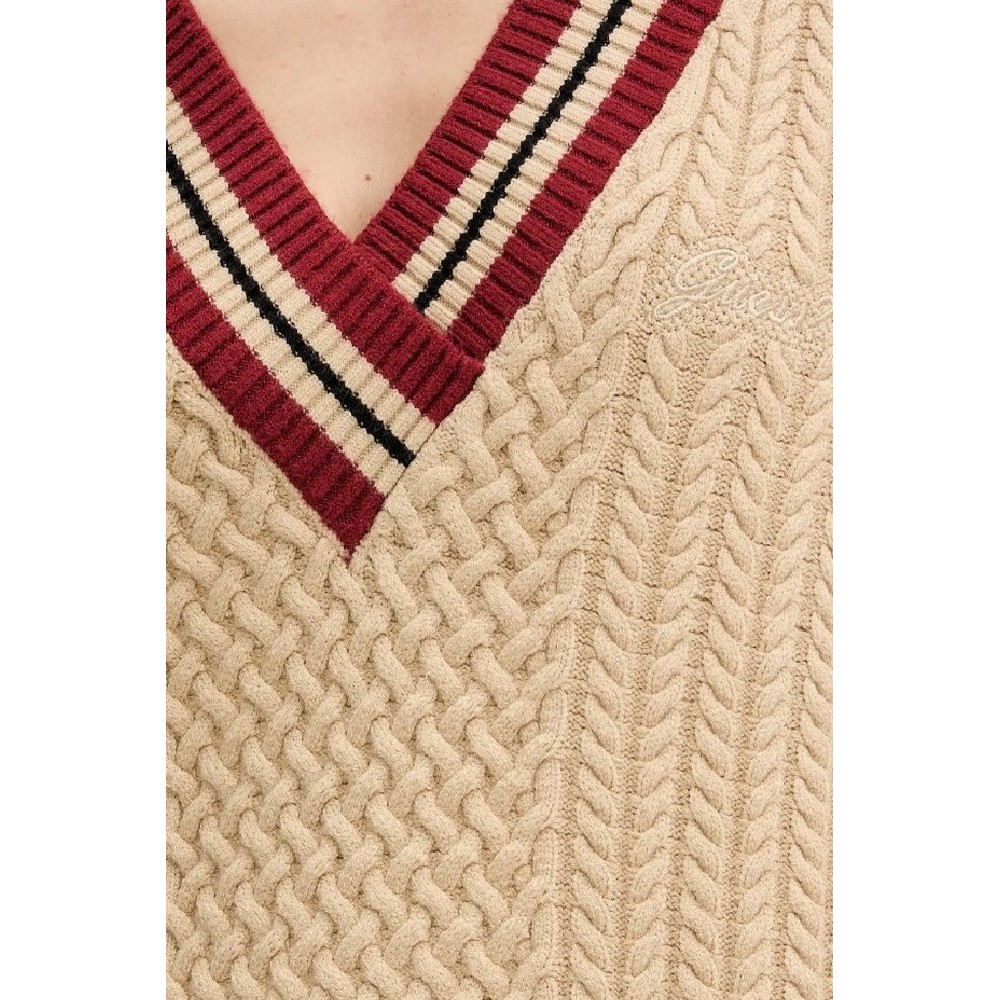 GUESS STRIPED VN CABLE LINA SWTR ΜΠΛΟΥΖΑ ΠΛΕΚΤΗ ΓΥΝΑΙΚΕΙΑ BEIGE