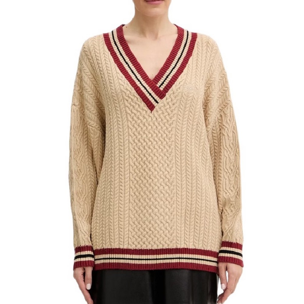 GUESS STRIPED VN CABLE LINA SWTR ΜΠΛΟΥΖΑ ΠΛΕΚΤΗ ΓΥΝΑΙΚΕΙΑ BEIGE