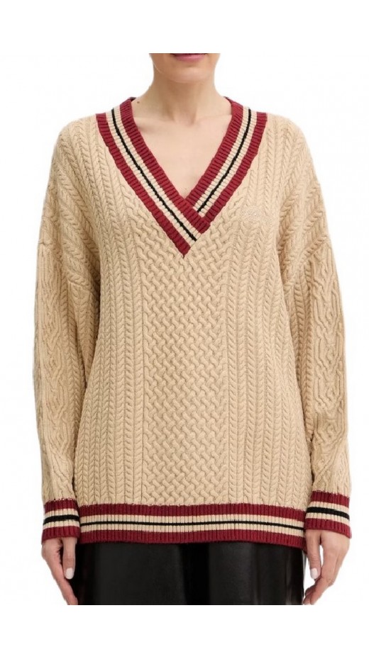 GUESS STRIPED VN CABLE LINA SWTR ΜΠΛΟΥΖΑ ΠΛΕΚΤΗ ΓΥΝΑΙΚΕΙΑ BEIGE