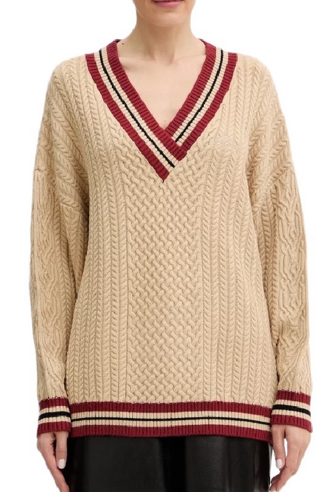 GUESS STRIPED VN CABLE LINA SWTR ΜΠΛΟΥΖΑ ΠΛΕΚΤΗ ΓΥΝΑΙΚΕΙΑ BEIGE