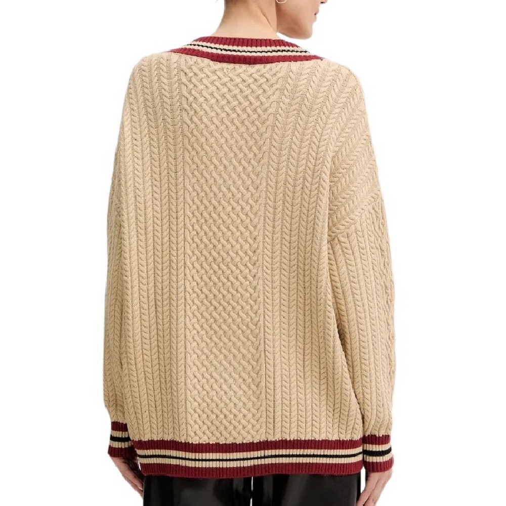 GUESS STRIPED VN CABLE LINA SWTR ΜΠΛΟΥΖΑ ΠΛΕΚΤΗ ΓΥΝΑΙΚΕΙΑ BEIGE