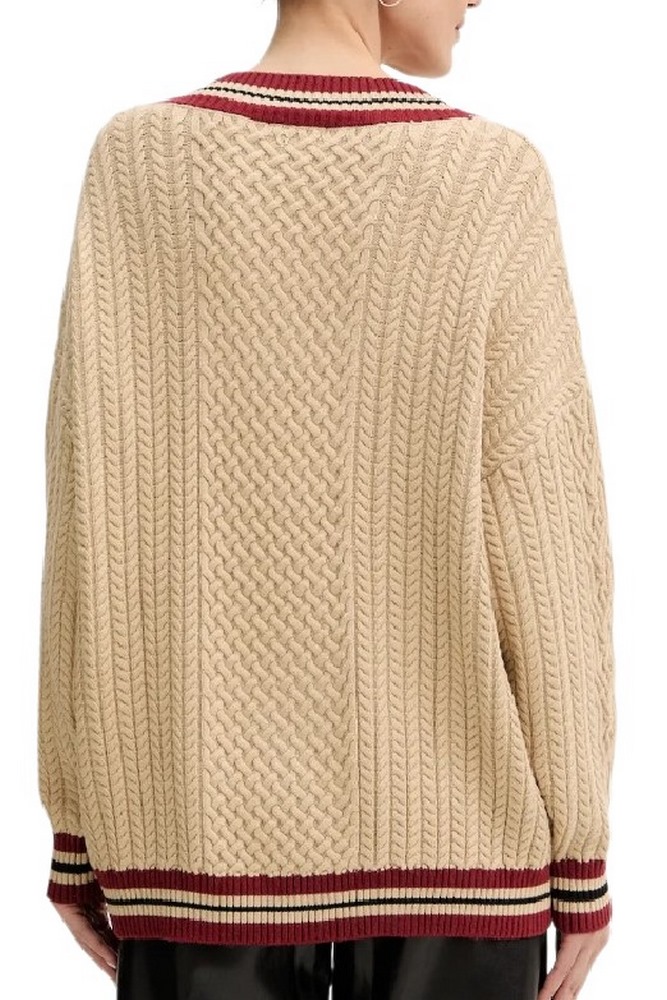 GUESS STRIPED VN CABLE LINA SWTR ΜΠΛΟΥΖΑ ΠΛΕΚΤΗ ΓΥΝΑΙΚΕΙΑ BEIGE