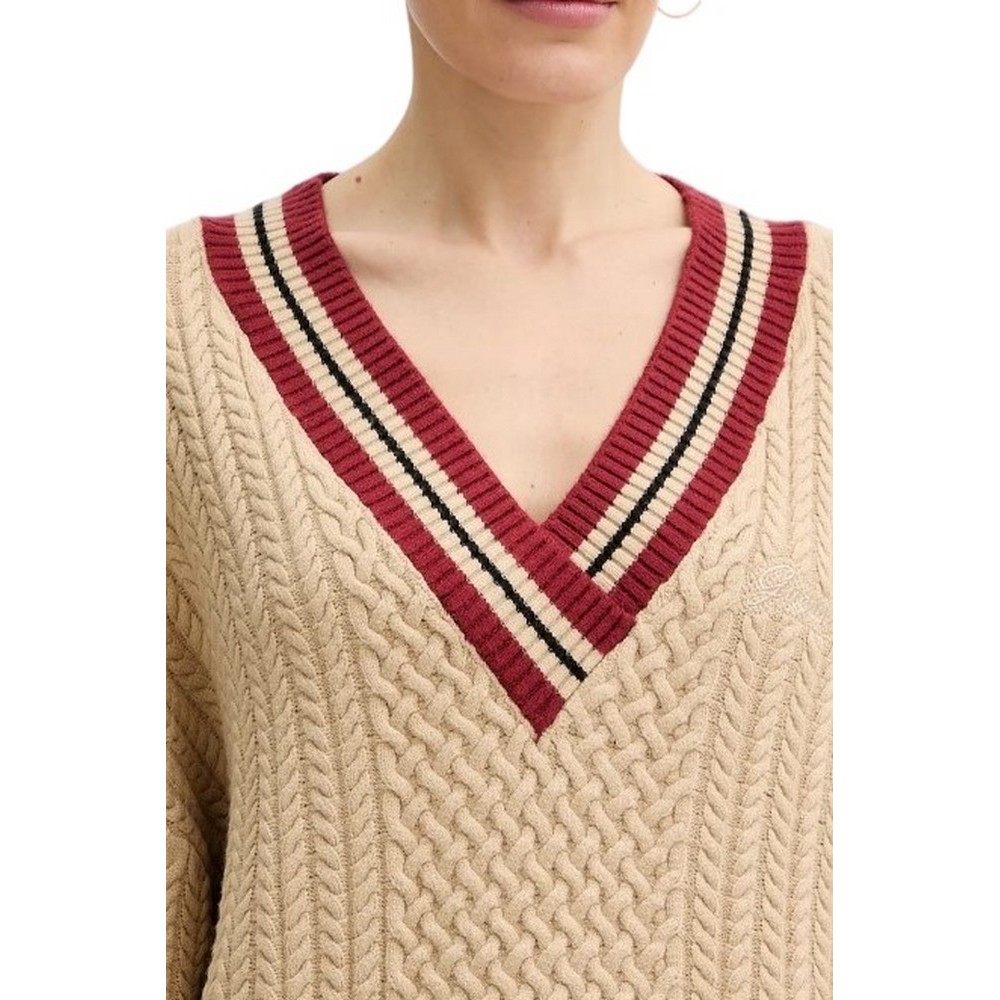 GUESS STRIPED VN CABLE LINA SWTR ΜΠΛΟΥΖΑ ΠΛΕΚΤΗ ΓΥΝΑΙΚΕΙΑ BEIGE