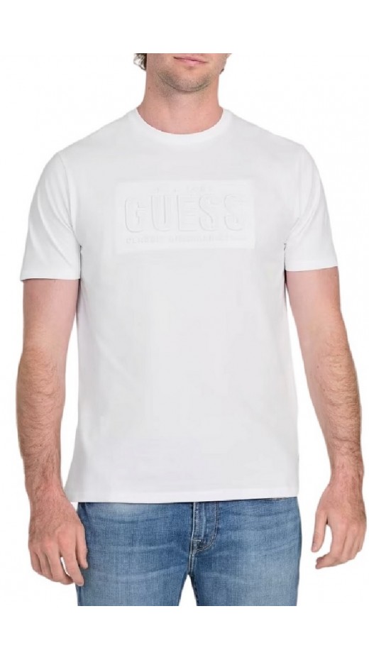 GUESS EMBOSSED LOGO TEE T-SHIRT ΜΠΛΟΥΖΑ ΑΝΔΡΙΚΗ WHITE