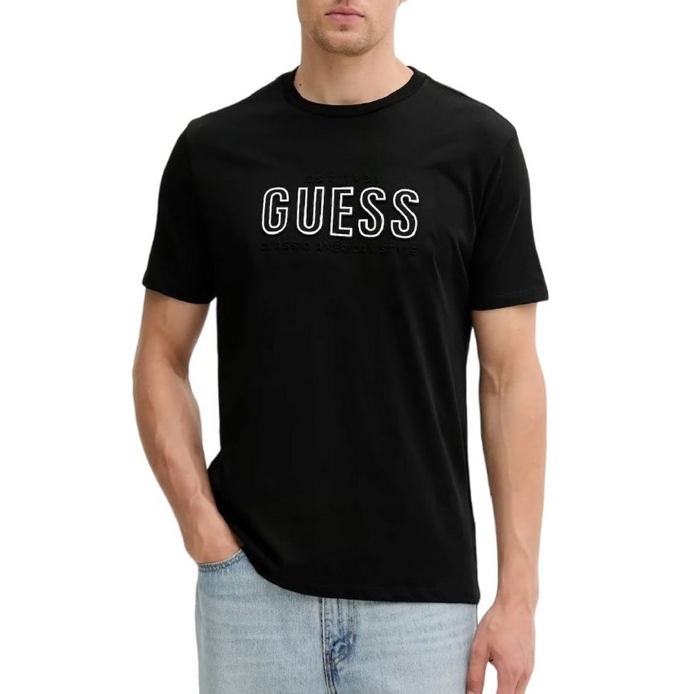 GUESS EMBOSSED LOGO TEE T-SHIRT ΜΠΛΟΥΖΑ ΑΝΔΡΙΚΗ BLACK