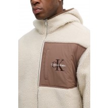 CALVIN KLEIN JEANS SHERPA FUNNEL NECK FULL ZIP HOOD ΜΠΟΥΦΑΝ ΑΝΔΡΙΚΟ ECRU