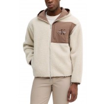 CALVIN KLEIN JEANS SHERPA FUNNEL NECK FULL ZIP HOOD ΜΠΟΥΦΑΝ ΑΝΔΡΙΚΟ ECRU