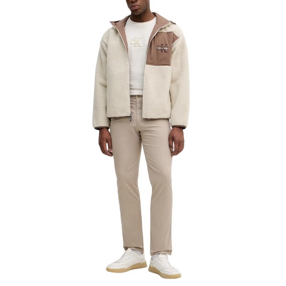 CALVIN KLEIN JEANS SHERPA FUNNEL NECK FULL ZIP HOOD ΜΠΟΥΦΑΝ ΑΝΔΡΙΚΟ ECRU