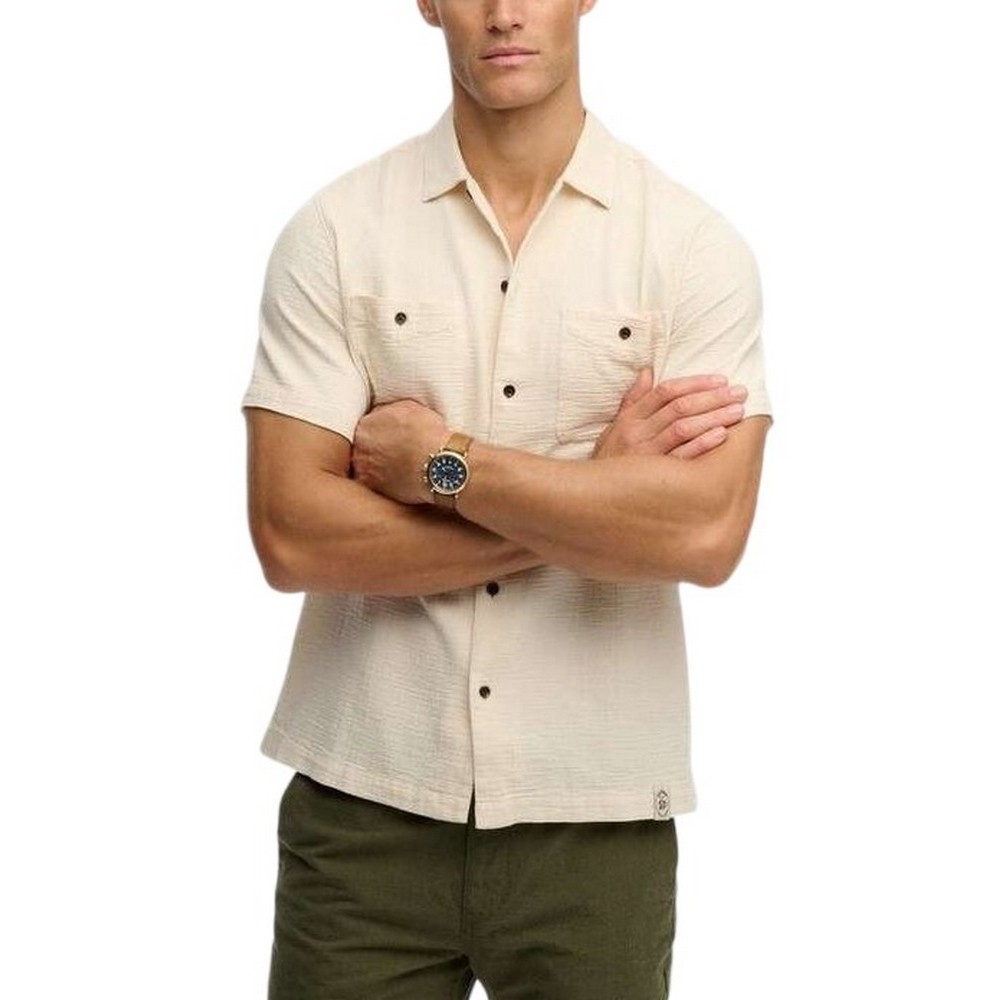 SUPERDRY D2 STUD MERCHANT TEXTURED S/S SHIRT ΠΟΥΚΑΜΙΣΟ ΑΝΔΡΙΚΟ BEIGE