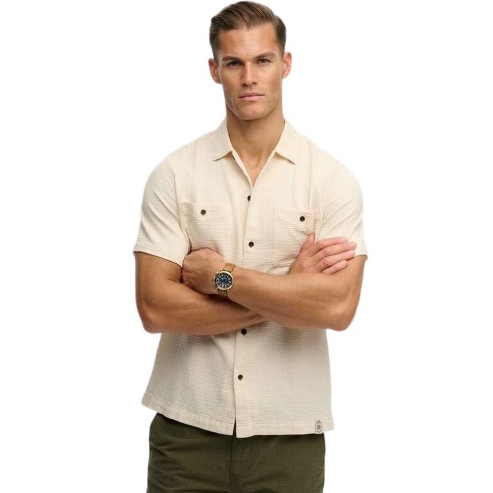 SUPERDRY D2 STUD MERCHANT TEXTURED S/S SHIRT ΠΟΥΚΑΜΙΣΟ ΑΝΔΡΙΚΟ BEIGE