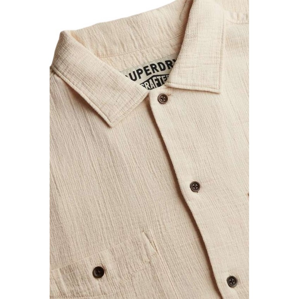 SUPERDRY D2 STUD MERCHANT TEXTURED S/S SHIRT ΠΟΥΚΑΜΙΣΟ ΑΝΔΡΙΚΟ BEIGE