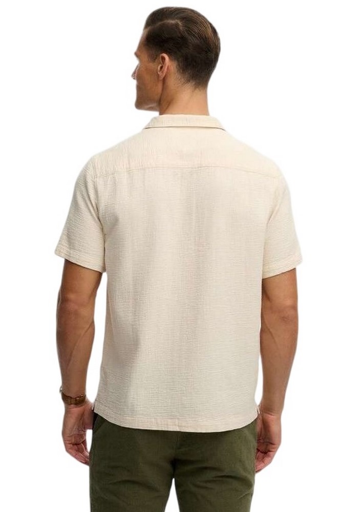 SUPERDRY D2 STUD MERCHANT TEXTURED S/S SHIRT ΠΟΥΚΑΜΙΣΟ ΑΝΔΡΙΚΟ BEIGE