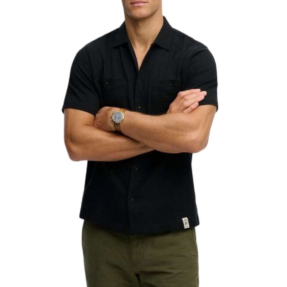 SUPERDRY D2 STUD MERCHANT TEXTURED S/S SHIRT ΠΟΥΚΑΜΙΣΟ ΑΝΔΡΙΚΟ BLACK