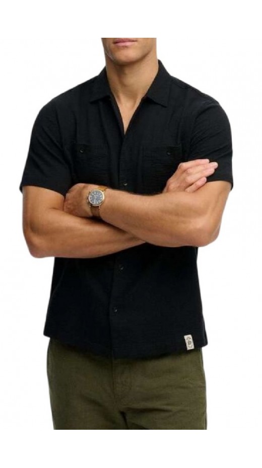 SUPERDRY D2 STUD MERCHANT TEXTURED S/S SHIRT ΠΟΥΚΑΜΙΣΟ ΑΝΔΡΙΚΟ BLACK