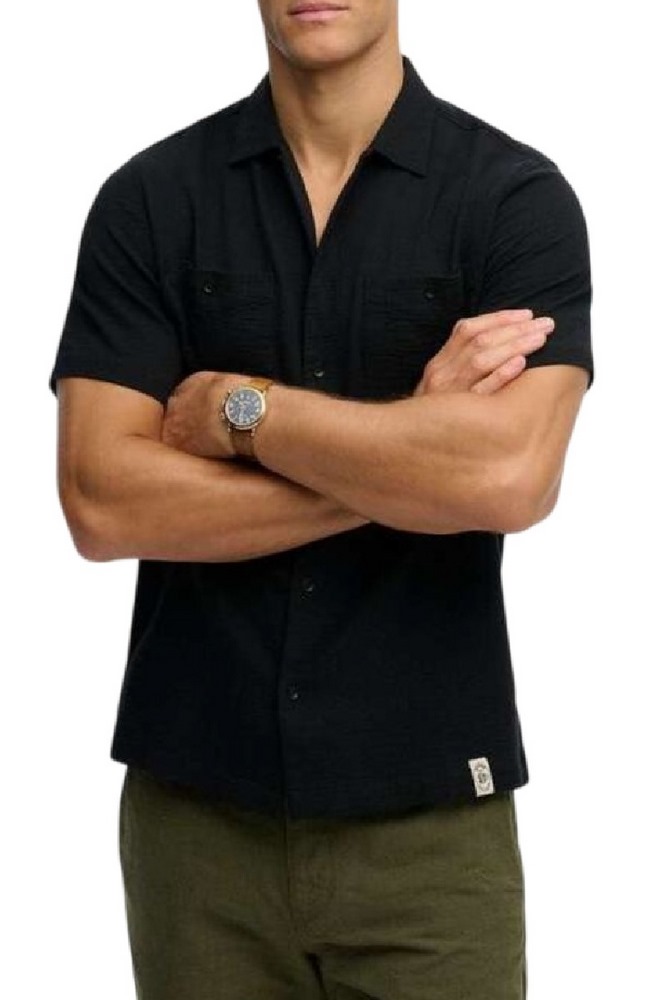 SUPERDRY D2 STUD MERCHANT TEXTURED S/S SHIRT ΠΟΥΚΑΜΙΣΟ ΑΝΔΡΙΚΟ BLACK