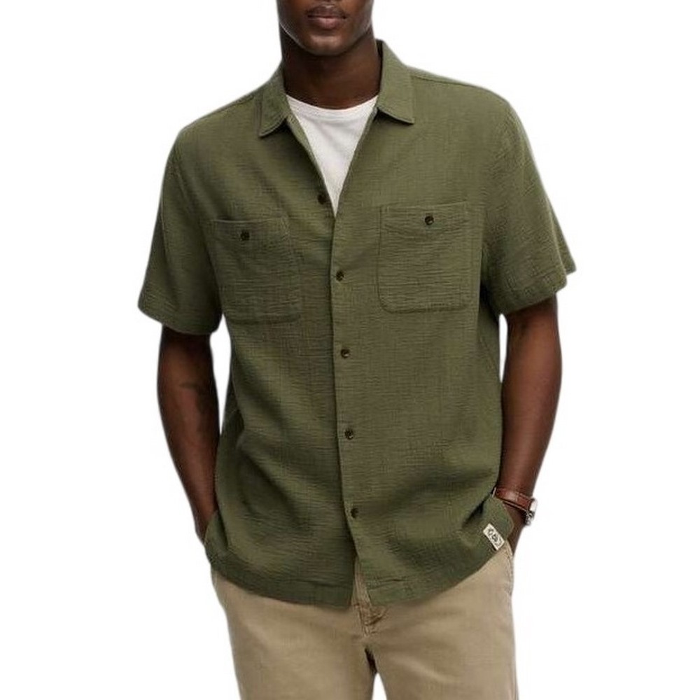 SUPERDRY D2 STUD MERCHANT TEXTURED S/S SHIRT ΠΟΥΚΑΜΙΣΟ ΑΝΔΡΙΚΟ MILITARY GREEN