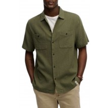 SUPERDRY D2 STUD MERCHANT TEXTURED S/S SHIRT ΠΟΥΚΑΜΙΣΟ ΑΝΔΡΙΚΟ MILITARY GREEN