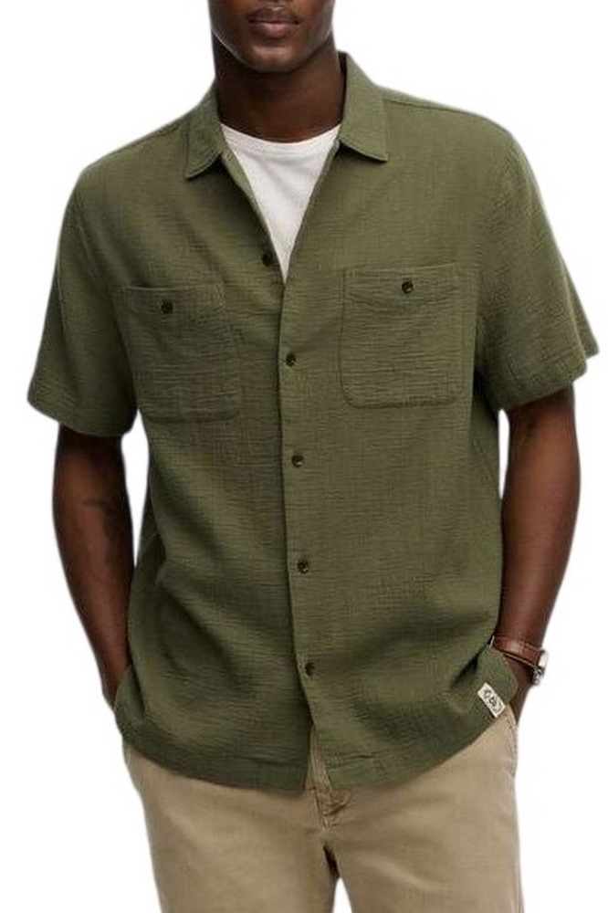 SUPERDRY D2 STUD MERCHANT TEXTURED S/S SHIRT ΠΟΥΚΑΜΙΣΟ ΑΝΔΡΙΚΟ MILITARY GREEN