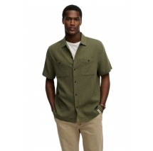SUPERDRY D2 STUD MERCHANT TEXTURED S/S SHIRT ΠΟΥΚΑΜΙΣΟ ΑΝΔΡΙΚΟ MILITARY GREEN