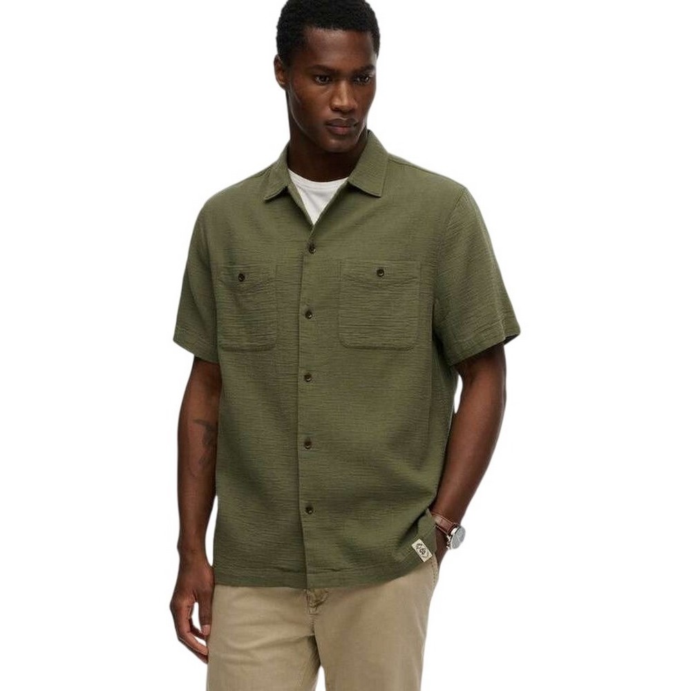 SUPERDRY D2 STUD MERCHANT TEXTURED S/S SHIRT ΠΟΥΚΑΜΙΣΟ ΑΝΔΡΙΚΟ MILITARY GREEN