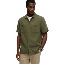 SUPERDRY D2 STUD MERCHANT TEXTURED S/S SHIRT ΠΟΥΚΑΜΙΣΟ ΑΝΔΡΙΚΟ MILITARY GREEN