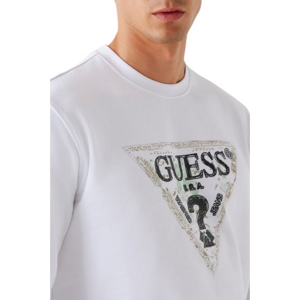 GUESS TRIANGLE CN SWEATSHIRT ΦΟΥΤΕΡ ΑΝΔΡΙΚΟ WHITE