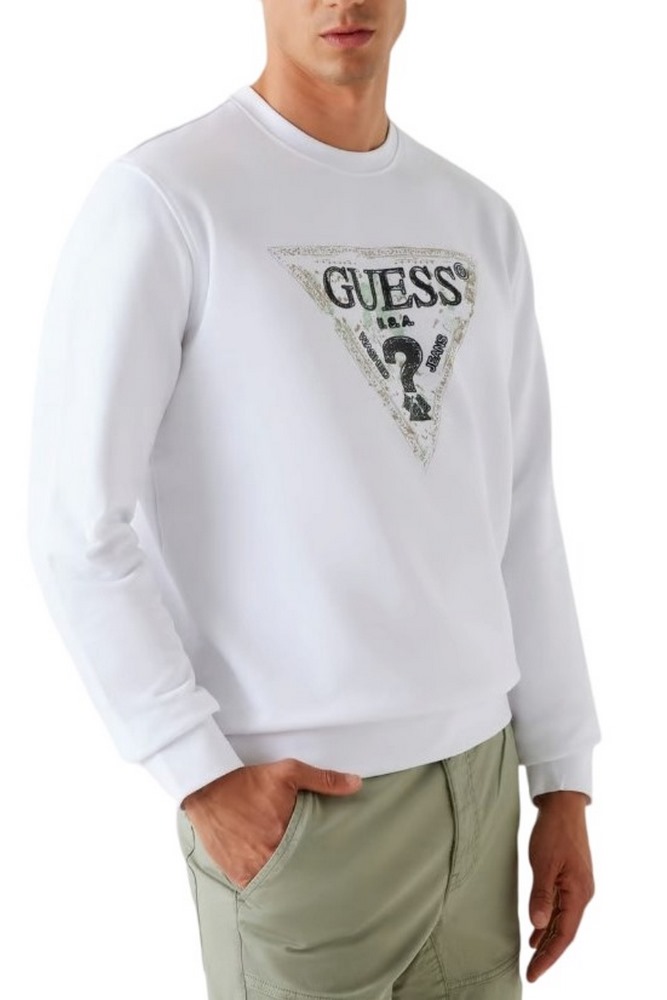 GUESS TRIANGLE CN SWEATSHIRT ΦΟΥΤΕΡ ΑΝΔΡΙΚΟ WHITE