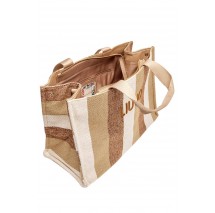 LIU JO SOFT TOTE STRIPED CANVAS ΤΣΑΝΤΑ ΓΥΝΑΙΚΕΙΑ BEIGE/KHAKI