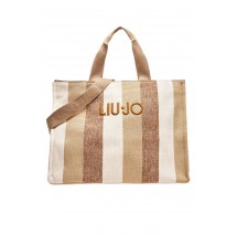 LIU JO SOFT TOTE STRIPED CANVAS ΤΣΑΝΤΑ ΓΥΝΑΙΚΕΙΑ BEIGE/KHAKI