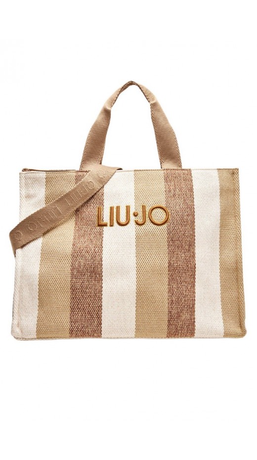 LIU JO SOFT TOTE STRIPED CANVAS ΤΣΑΝΤΑ ΓΥΝΑΙΚΕΙΑ BEIGE/KHAKI