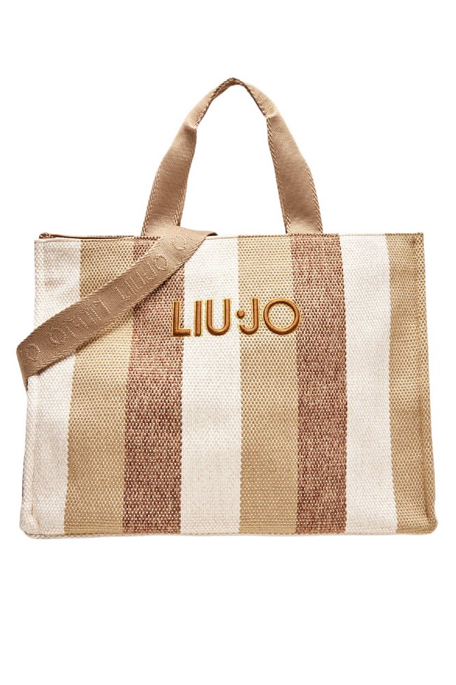 LIU JO SOFT TOTE STRIPED CANVAS ΤΣΑΝΤΑ ΓΥΝΑΙΚΕΙΑ BEIGE/KHAKI