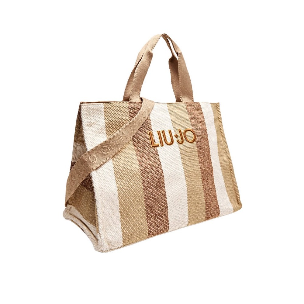 LIU JO SOFT TOTE STRIPED CANVAS ΤΣΑΝΤΑ ΓΥΝΑΙΚΕΙΑ BEIGE/KHAKI