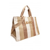 LIU JO SOFT TOTE STRIPED CANVAS ΤΣΑΝΤΑ ΓΥΝΑΙΚΕΙΑ BEIGE/KHAKI