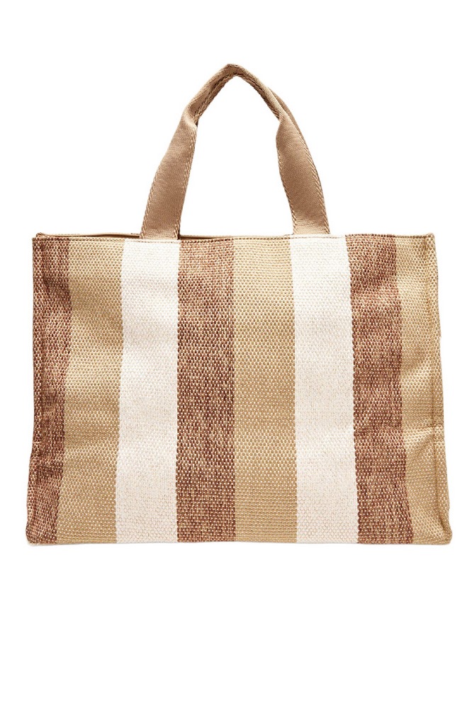 LIU JO SOFT TOTE STRIPED CANVAS ΤΣΑΝΤΑ ΓΥΝΑΙΚΕΙΑ BEIGE/KHAKI